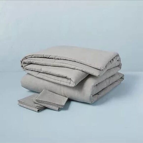 Hearth & Hand Linen Blend Jet Grey Bed Duvet Cover Set - Picture 1 of 6